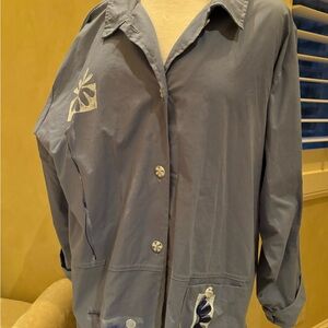Blue Utility Jacket with Relaxed Fit and Distressed Design